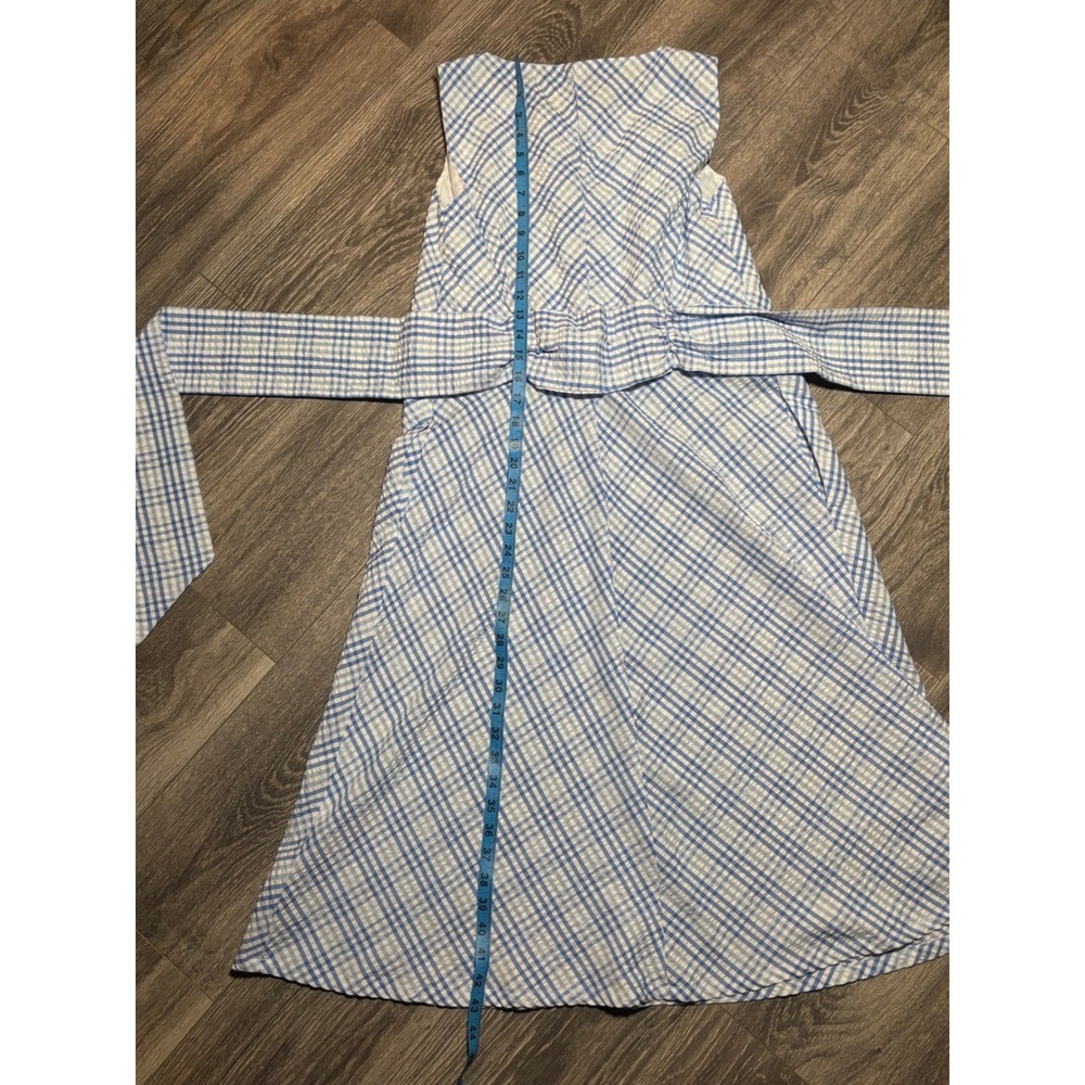 Anne Klein Seersucker Midi Dress Size 6 - Blue and White Gingham Style w/ Sash - Picture 9 of 14